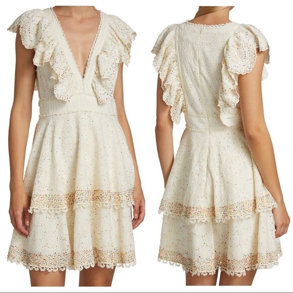 Farm Rio White Eyelet Beaded Ruffle Mini Dress NWOT XS - Picture 11 of 11